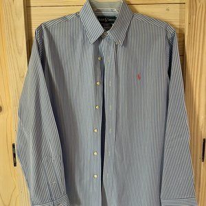 Polo Ralph Lauren Size Large Blue and White Striped Dress Shirt